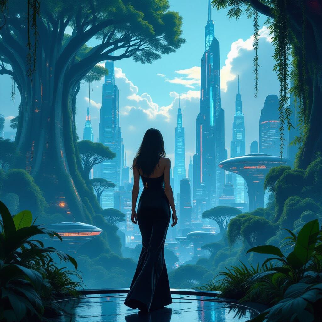 Lush Cityscape of Earth 2342 in Cyberpunk Style