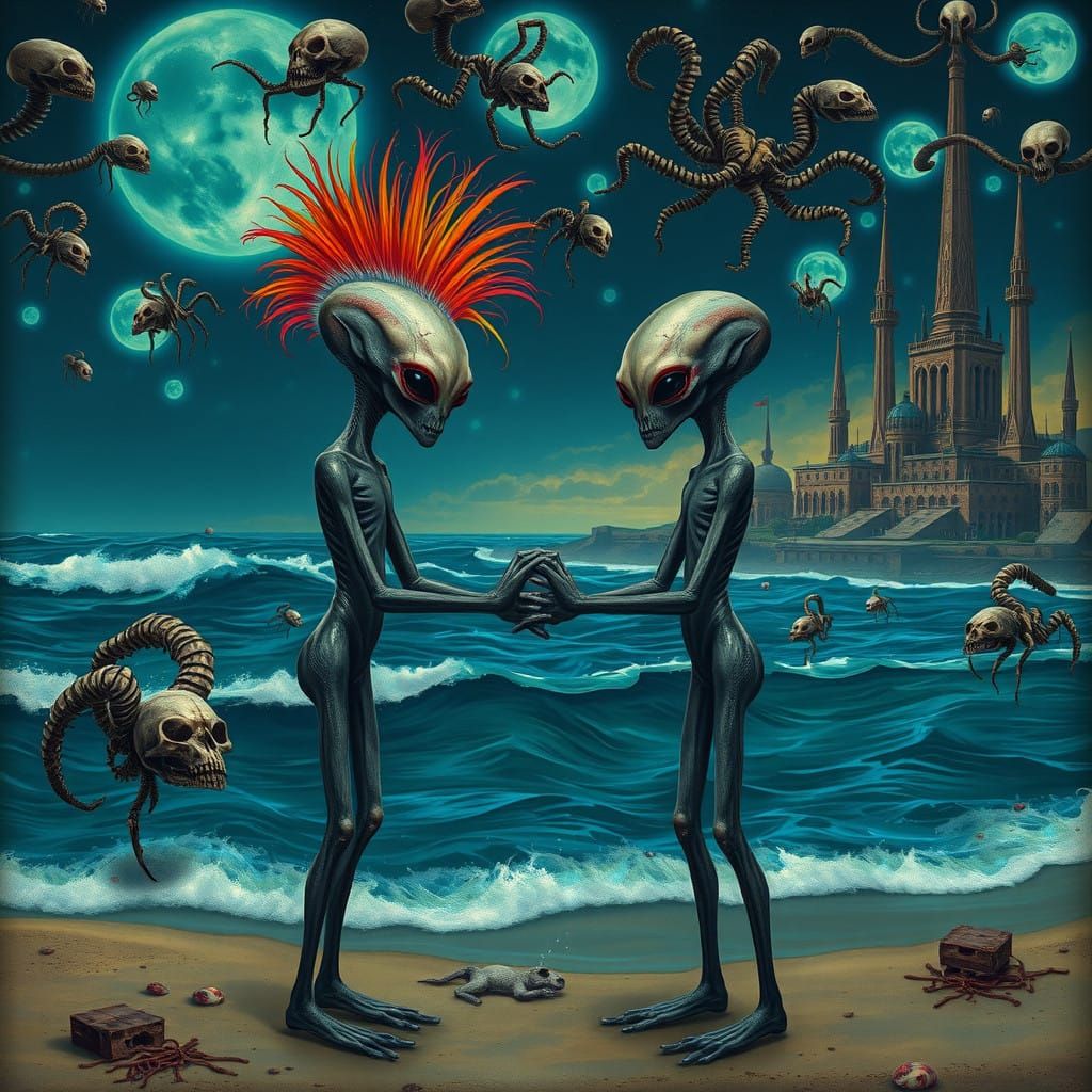 Glowing Bioluminescent Dytopian Beach Scene