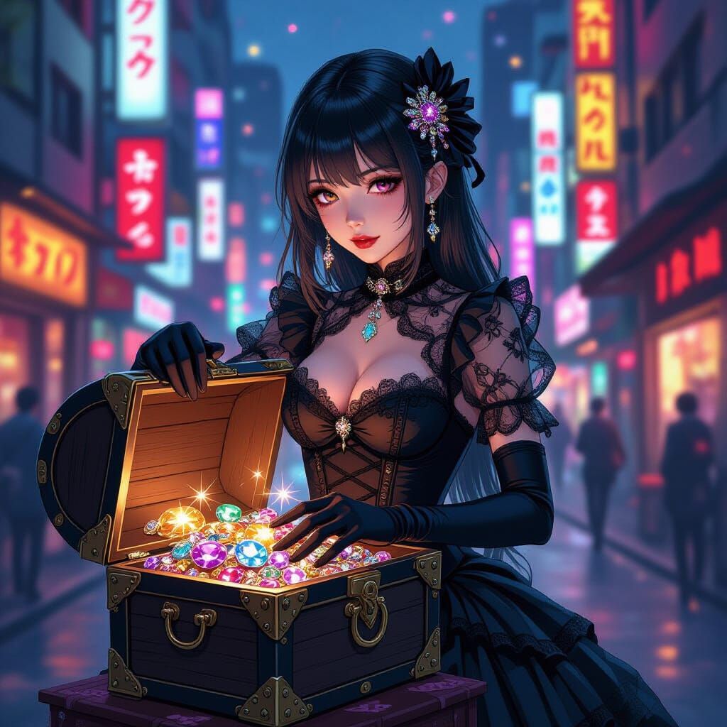 Gothic Girl Finds Treasure in Neon Tokyo