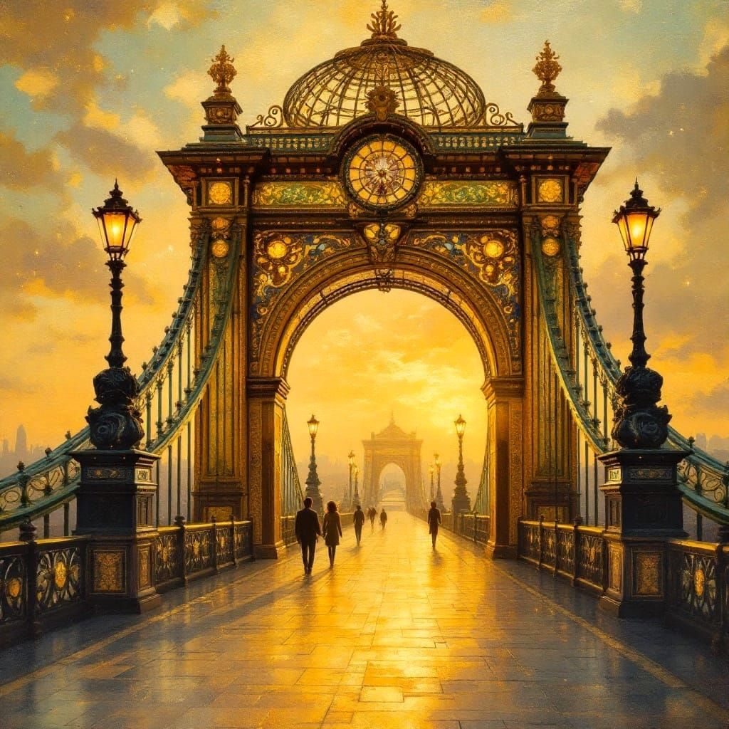 Elegant Belle Époque Bridge Entrance in Modern Impressionist...