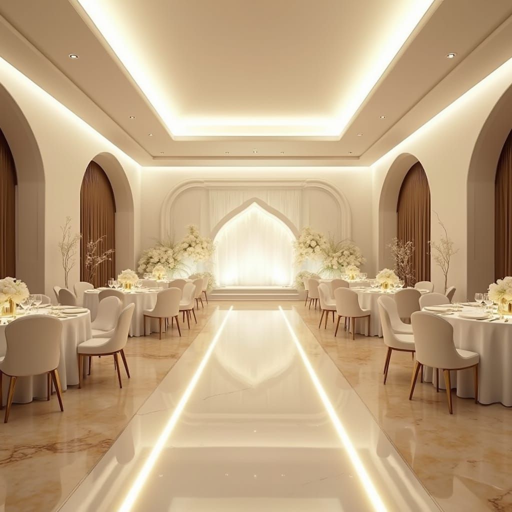 Elegant Wedding Hall Interior in Warm Tones