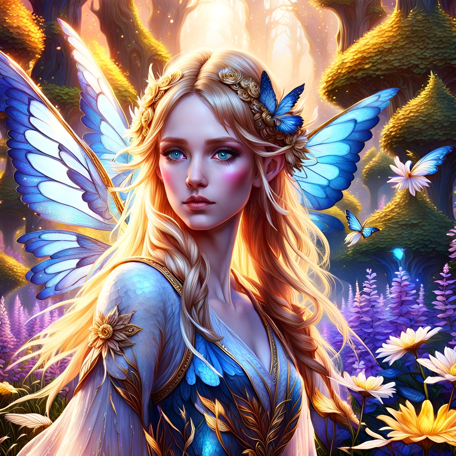 Beautiful Fairy in Flowery Glen: Fantasy Art