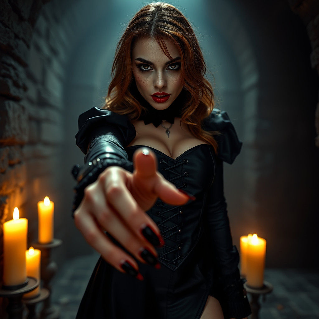 Gothic Vampiress Reaching Out in Dark Fantasy Style