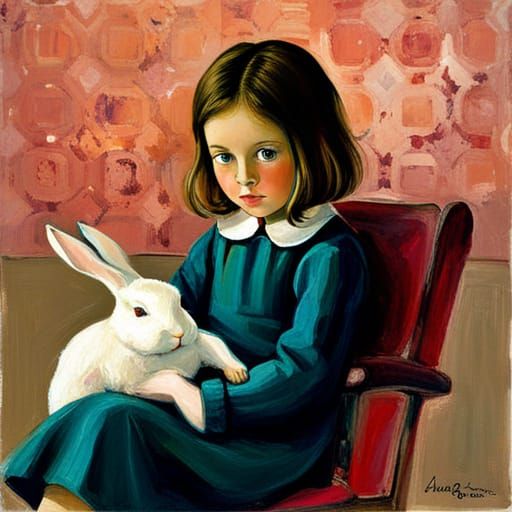 Girl with Rabbit in Surrealist Style