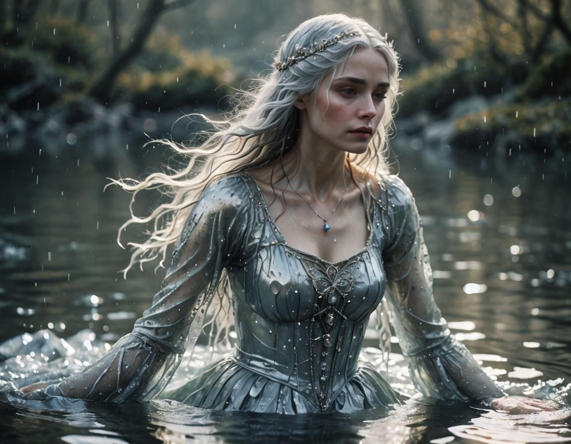 Lady of the Lake in Ice Dress, Dreamy Illustration