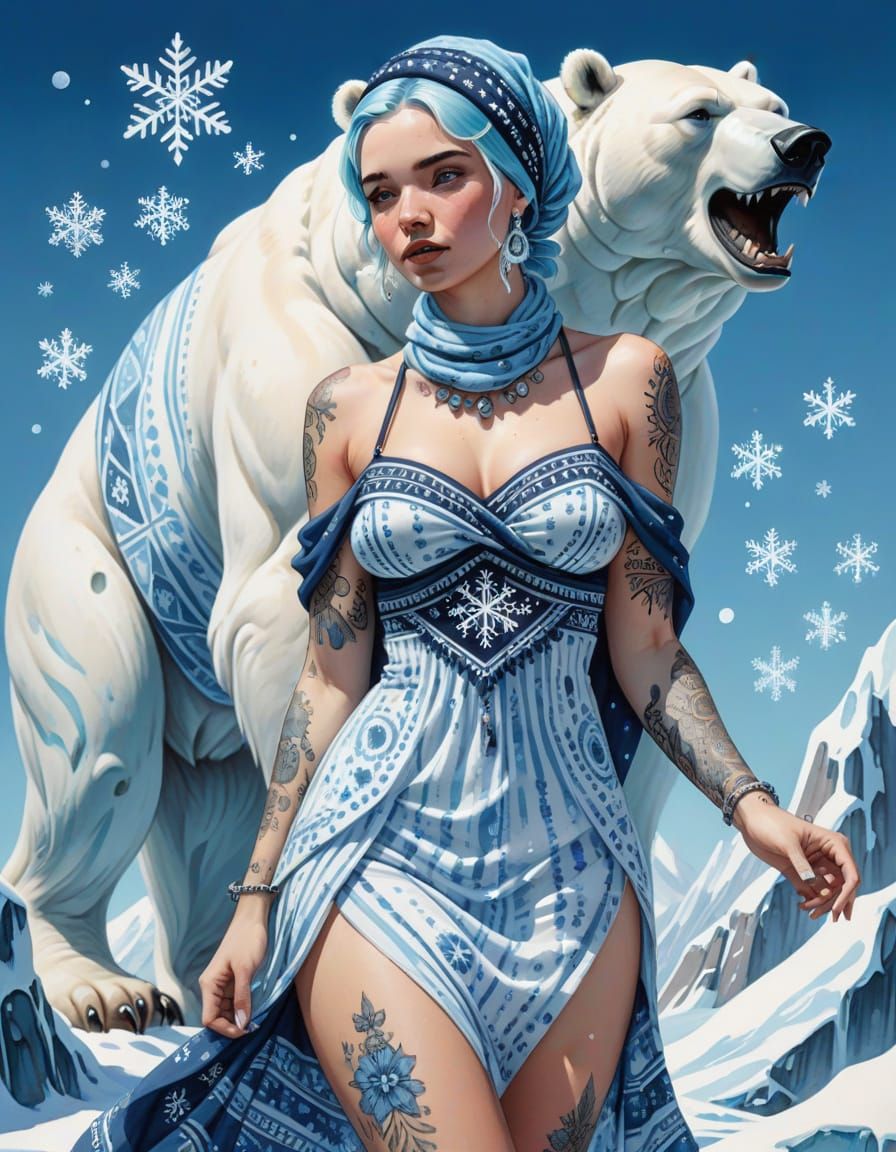 Watercolor Pinup of Woman in Winter Attire