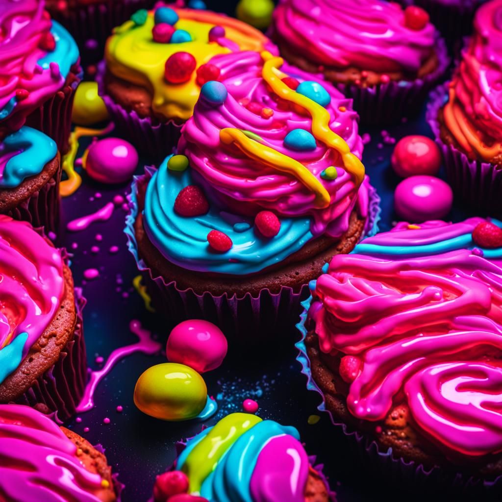 Cyberpunk Neon Cake Close-Up: Digital Art