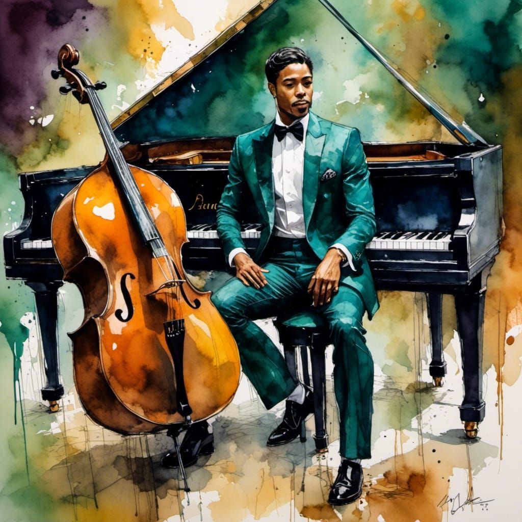 Man in Suit at Jazz Piano, Digital Art