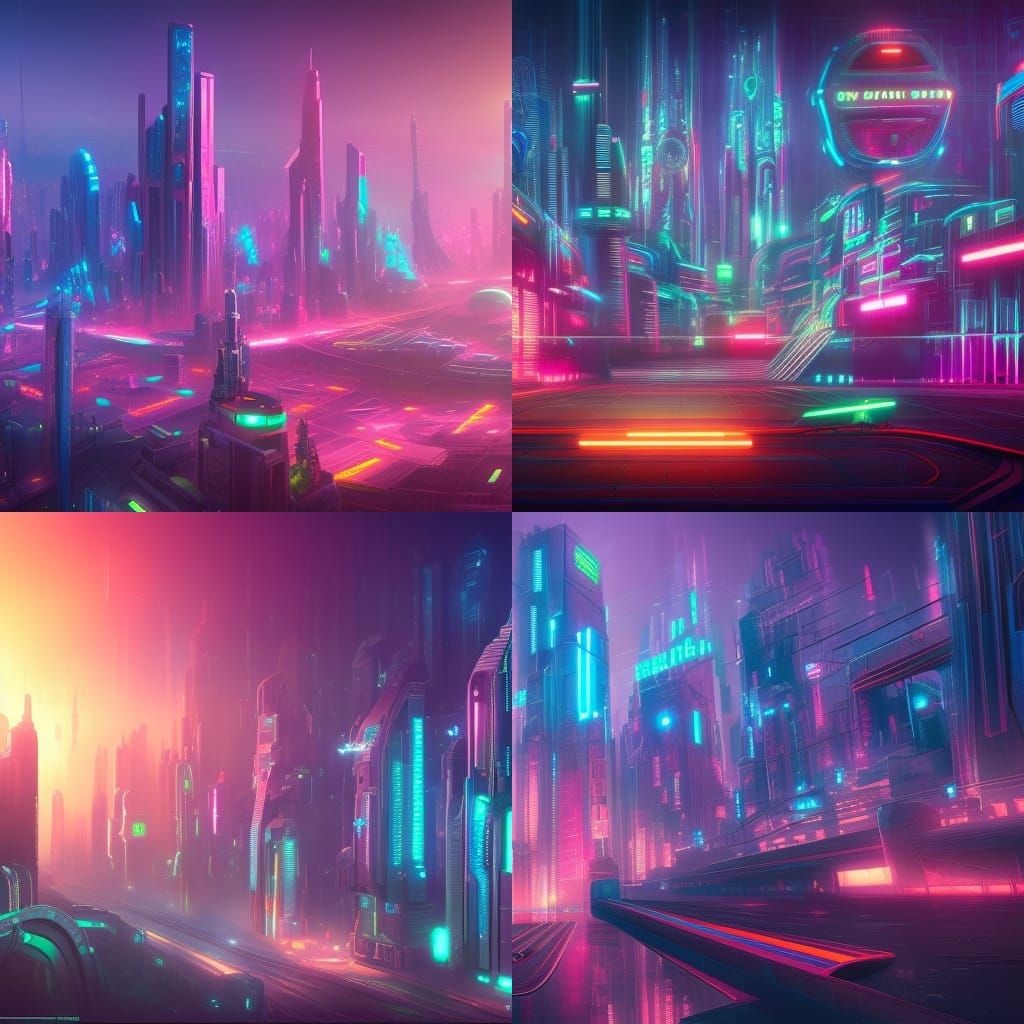 Futuristic Neon City in Detailed Matte Painting