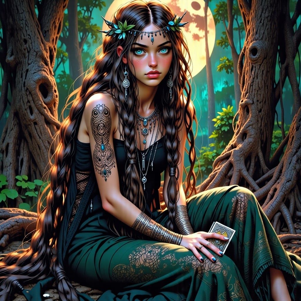 Enchanting Elven Woman in Mystical Forest, Digital Art