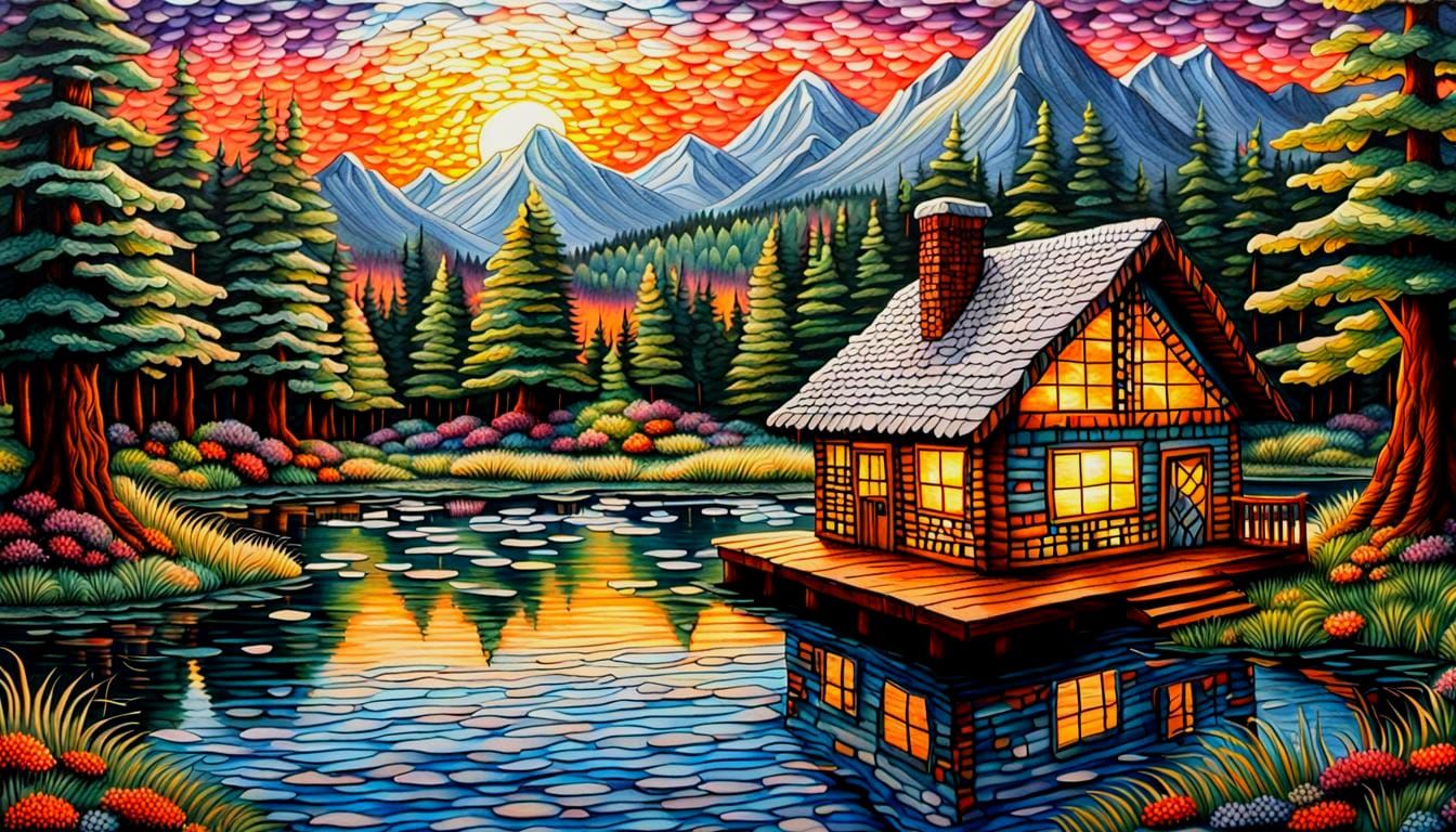Sunset Cabin in Dimensional Style