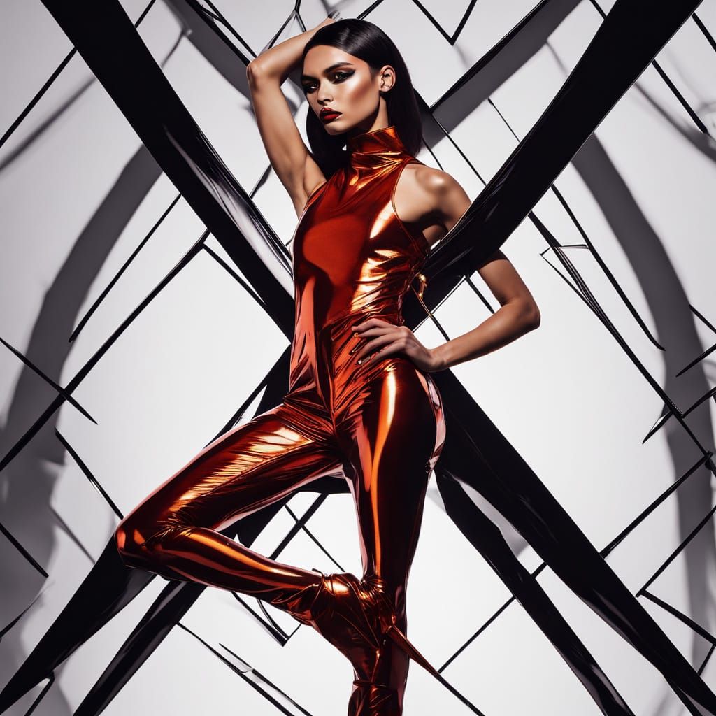 Female model with warm amber skin, arched eyebrows, and a lo...