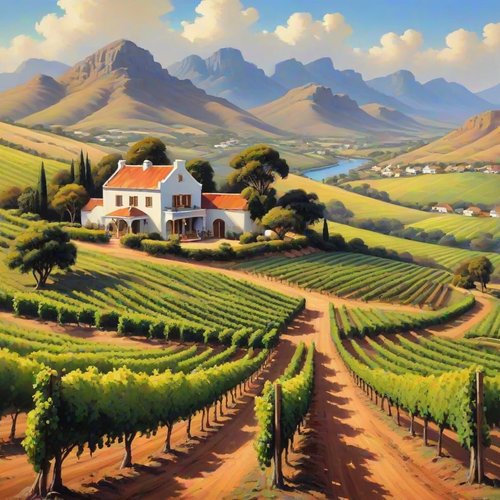 Cape Dutch Vineyard in African Landscape