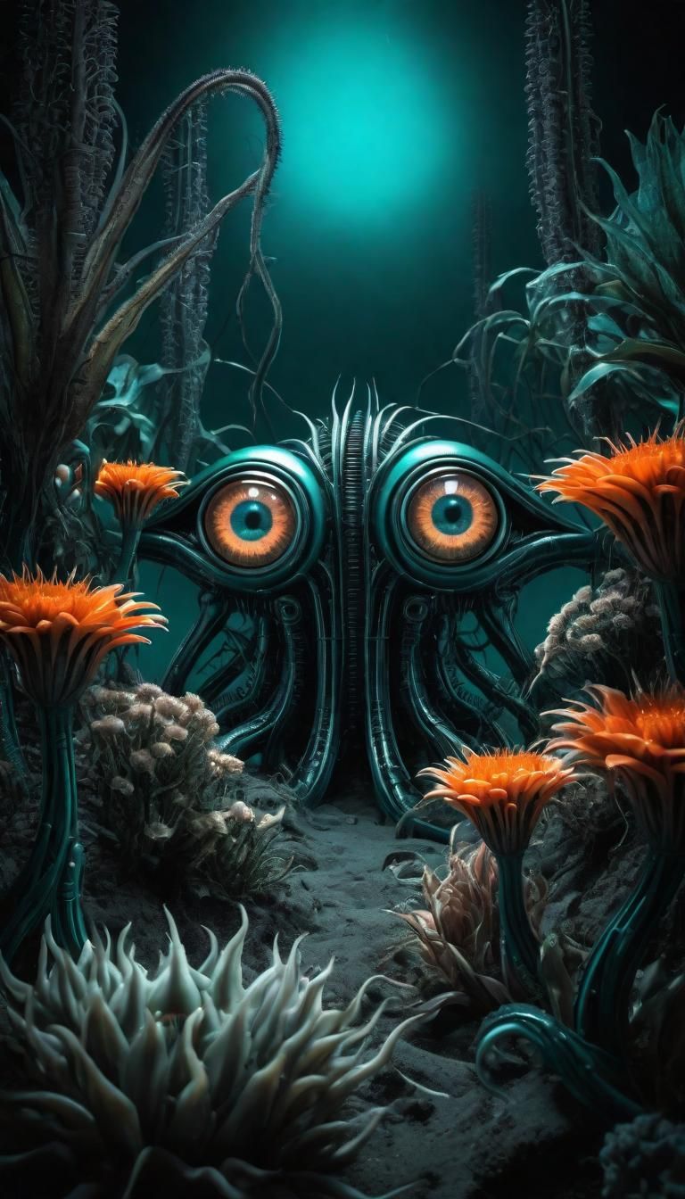 Surreal Deep Sea Landscape in Giger Style