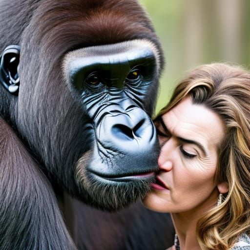 Hyperdetailed Kiss: Actress and Gorilla in Oil Paint