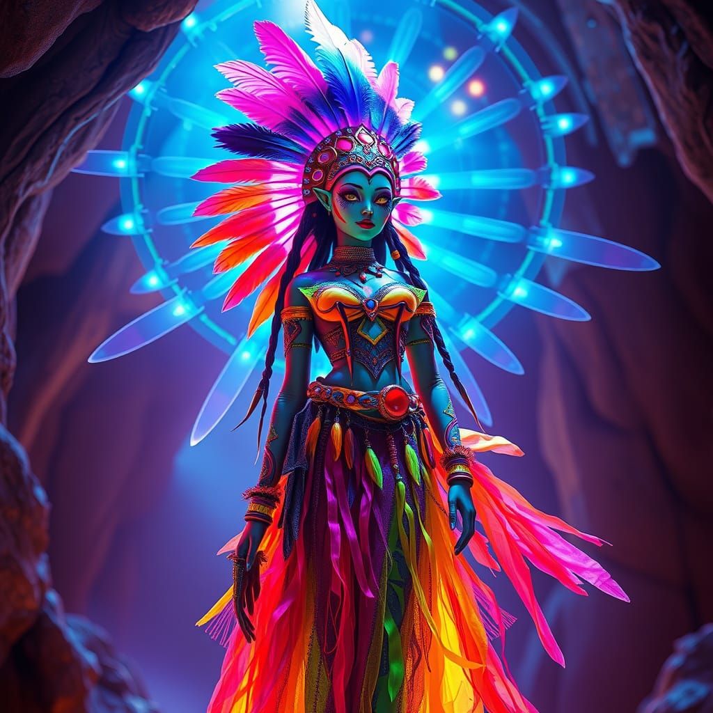 Extravagant Figure in a Futuristic Bioluminescent Dreamscape