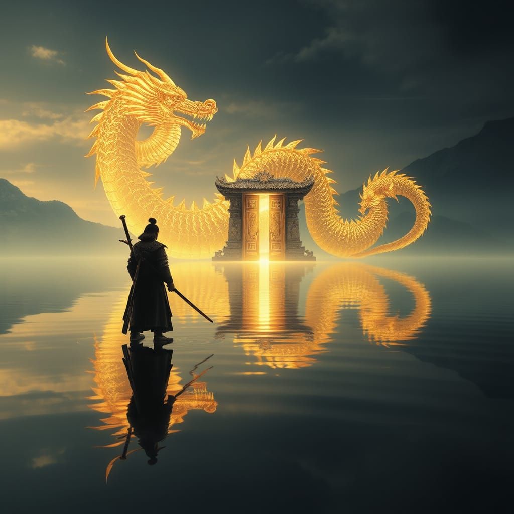 Samurai and Dragon Portal in Detailed Matte Painting