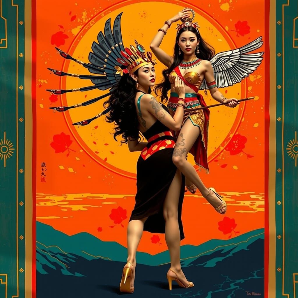 Harlequin Geisha Tutankhamun Full Body Photorealistic