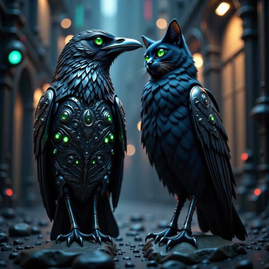 Cyborg Creatures in Futuristic Cityscape