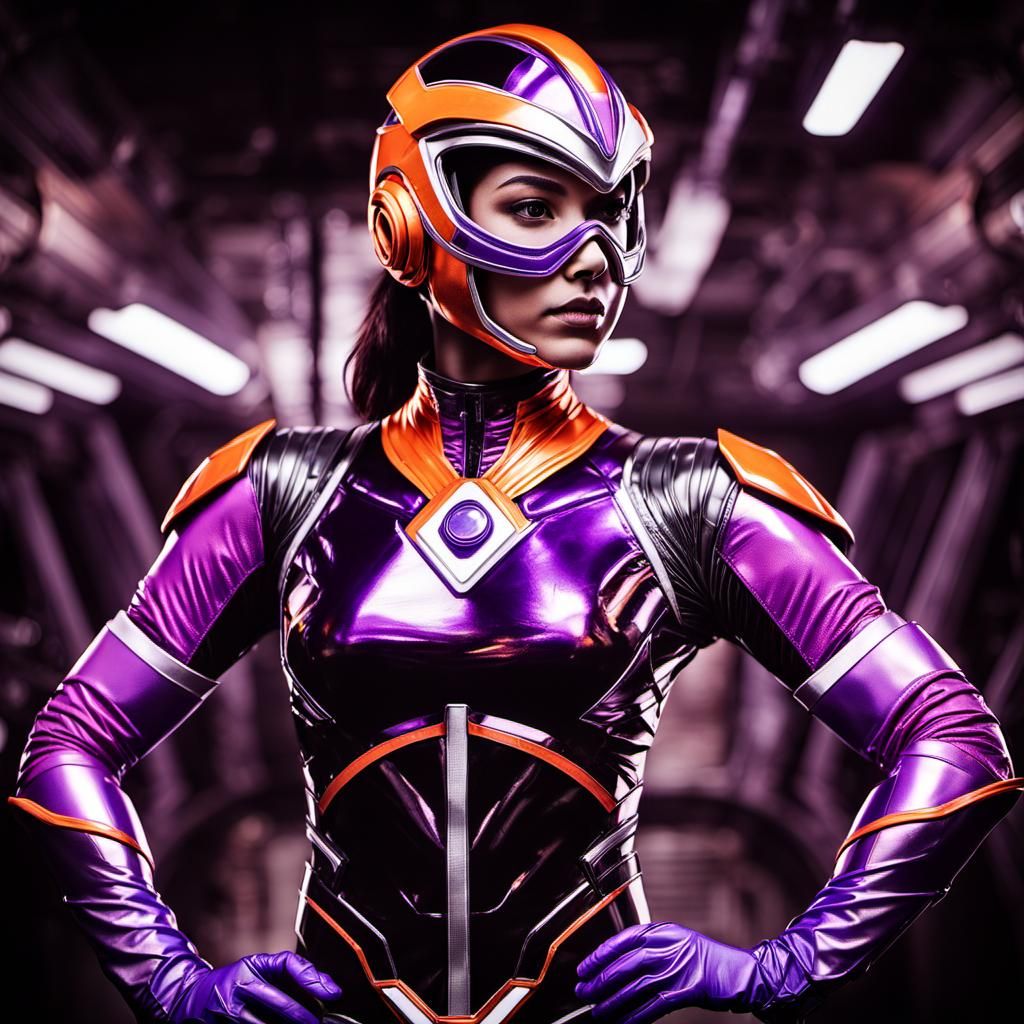 Futuristic Sci-Fi Heroine in Orange and Purple Armor