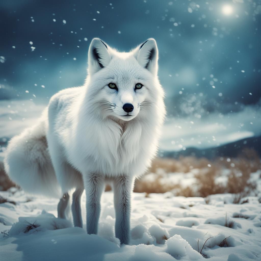 White Fox in Winter Landscape, Cinematic Film Still