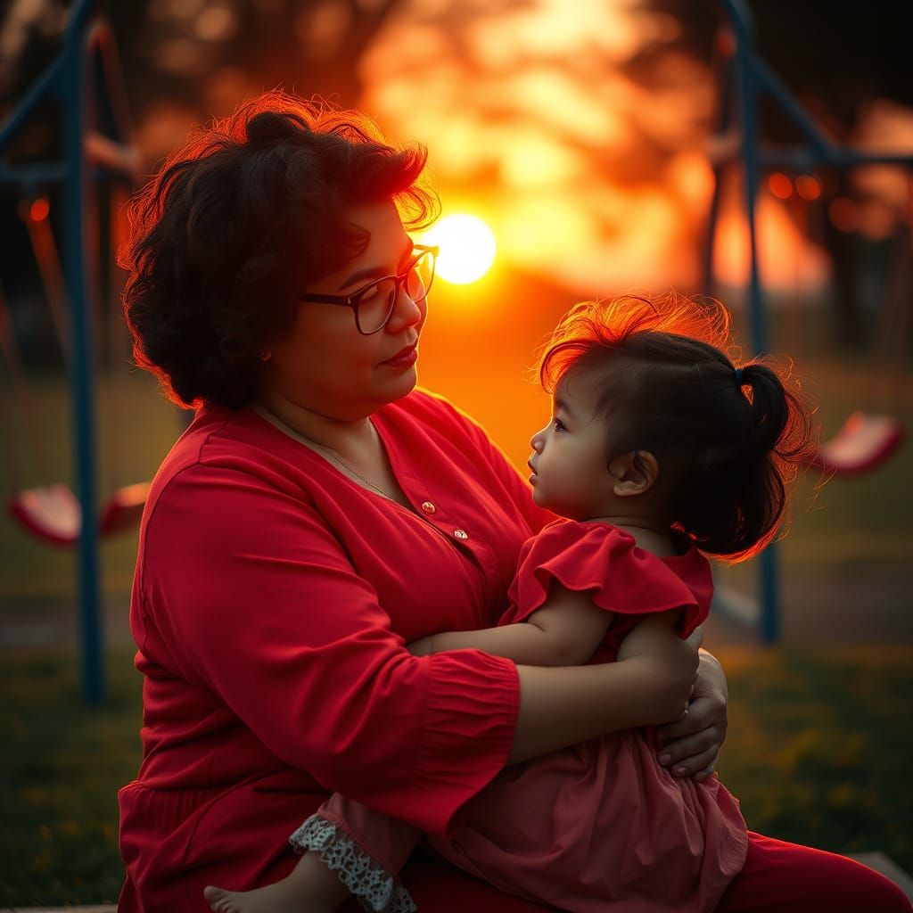 Affectionate Moment in a Playground at Sunset