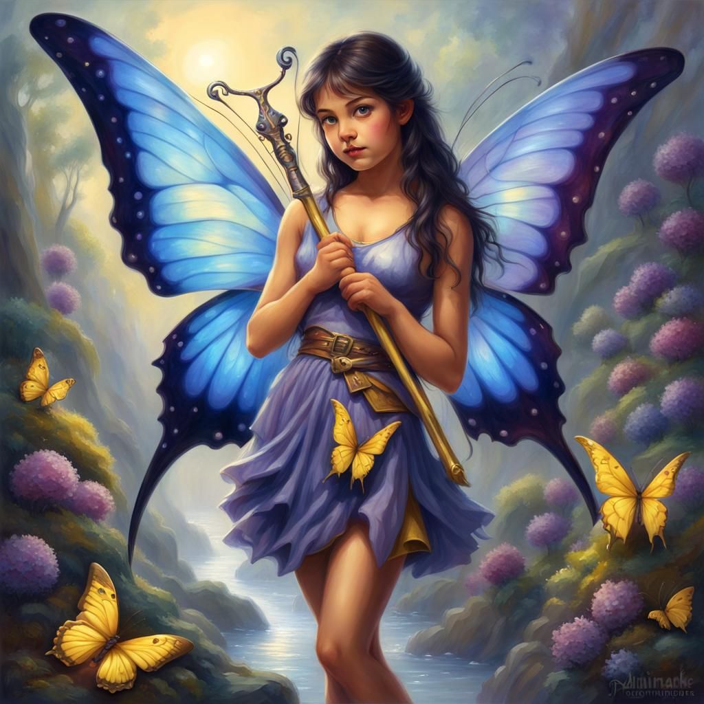 Pixie Warrior with Scimitar in Ethereal Fantasy Style
