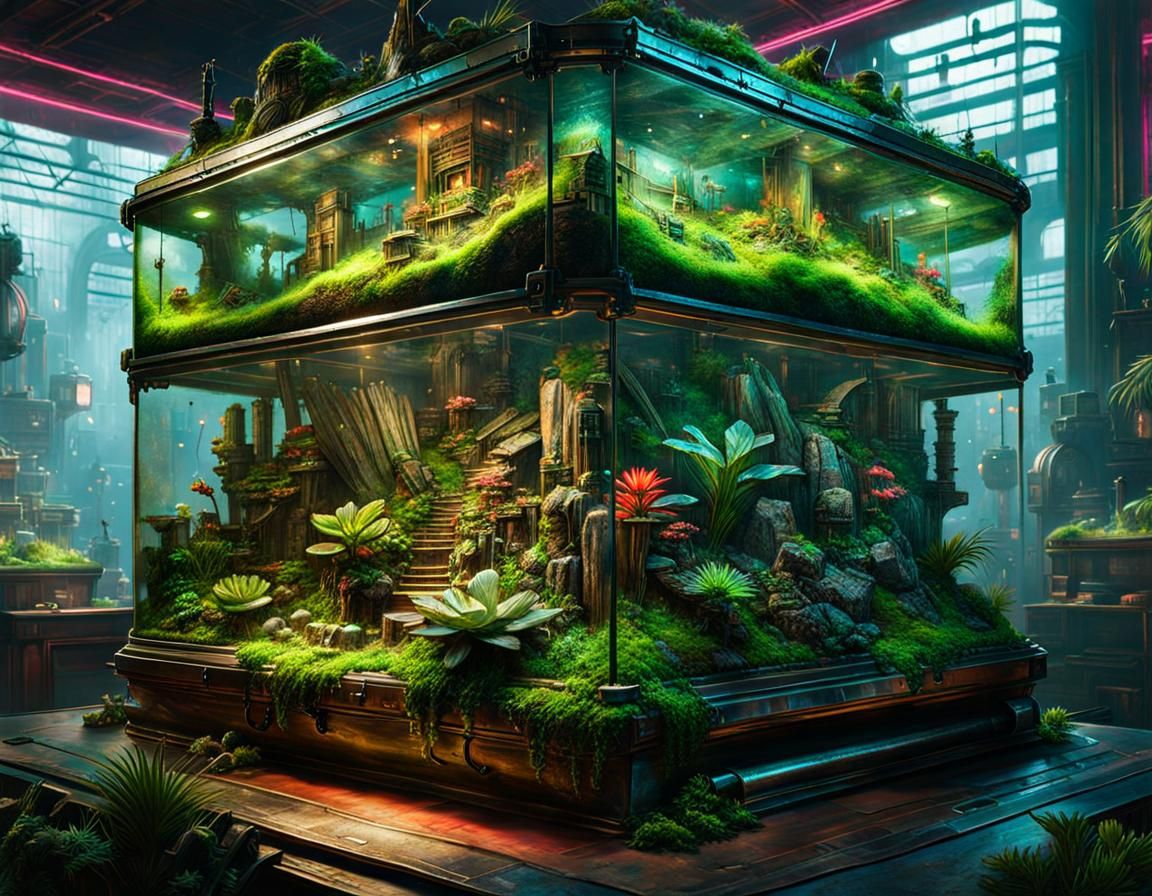 Lush Cyberpunk Terrarium Concept Art