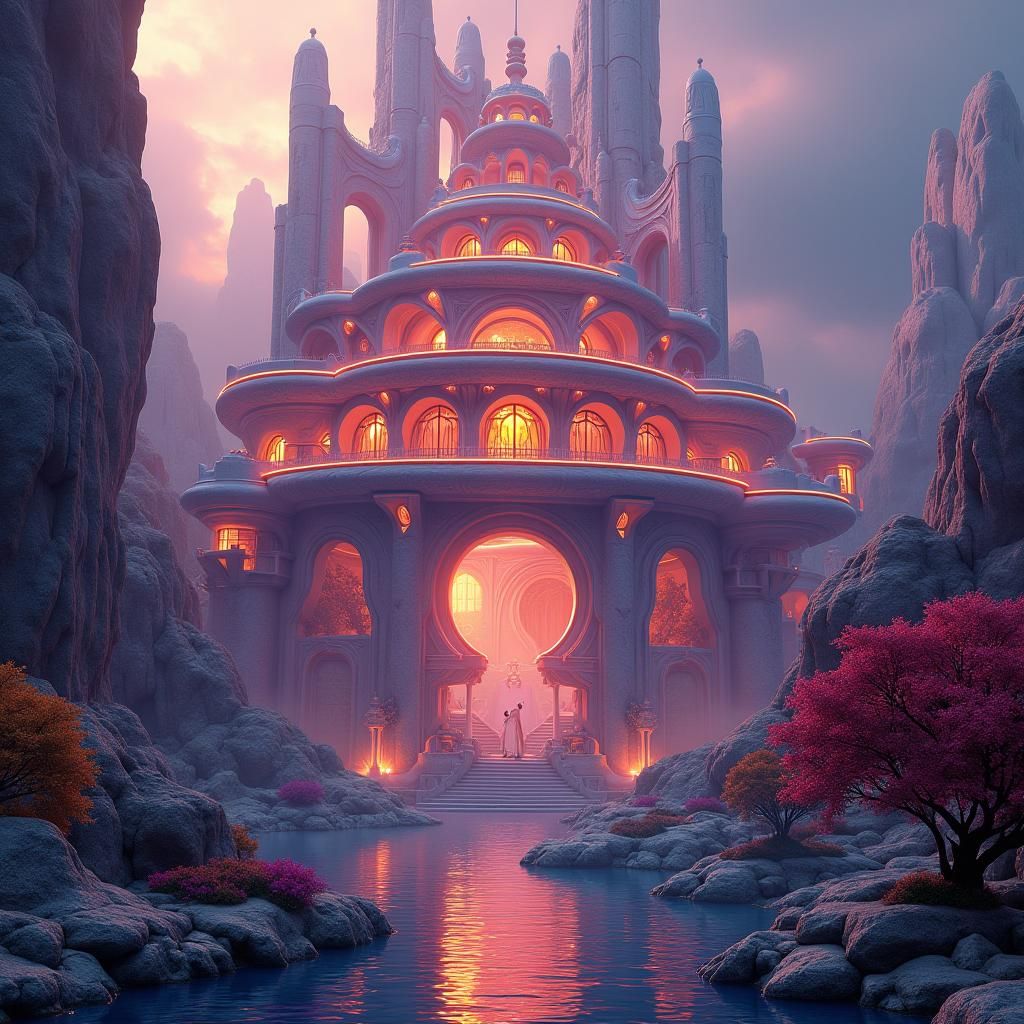 Futuristic Mansion in Dreamlike Landscape, Concept Art
