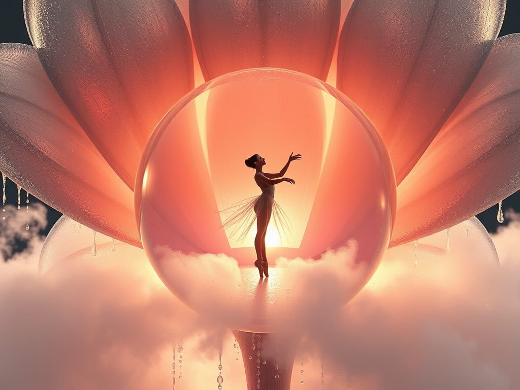 Ethereal Water Flower with Ballerina in Glass Bobble