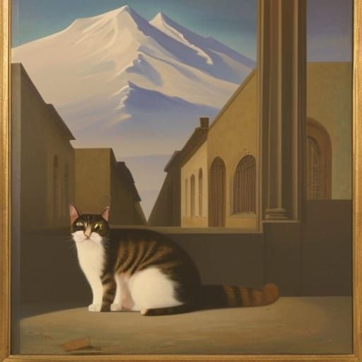 Sleeping Cat in Russian Village: Academic Art