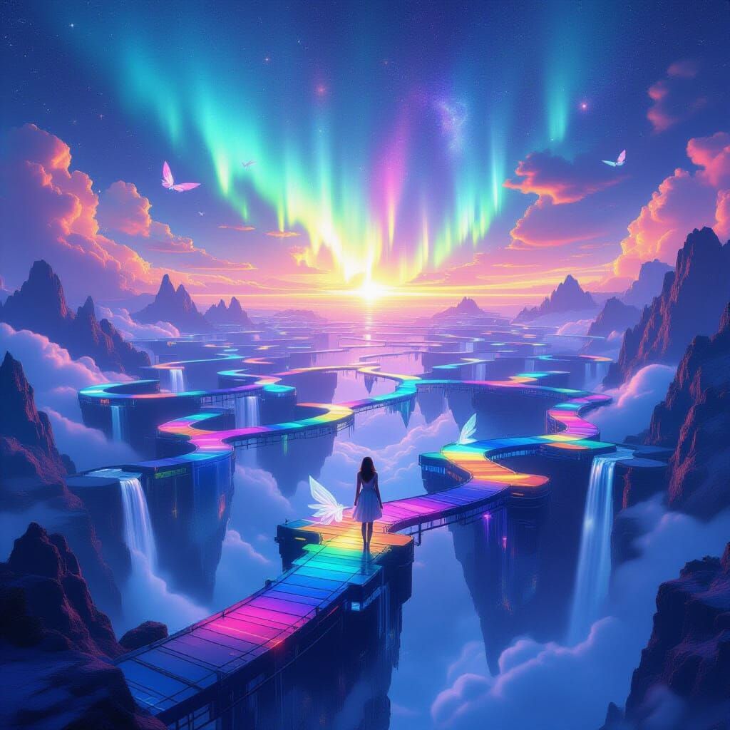Surreal Aurora Labyrinth Dreamscape in Digital Art Style