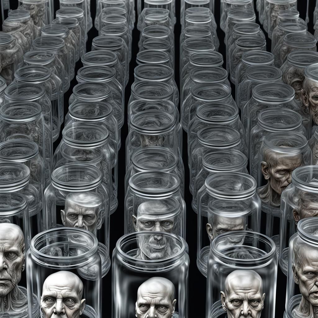 Giger-esque Digital Art: Human Heads in Glass