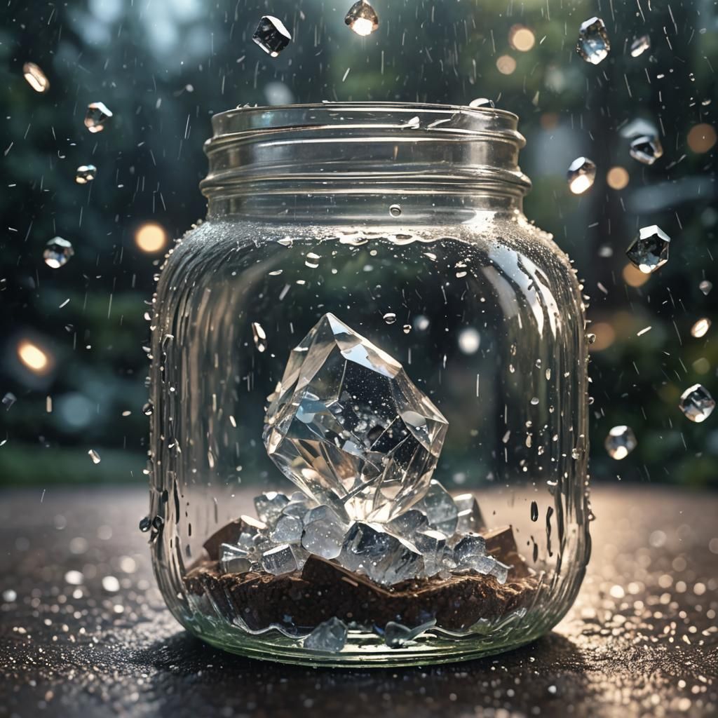 Magical Crystal in Jar During Rain, 8K