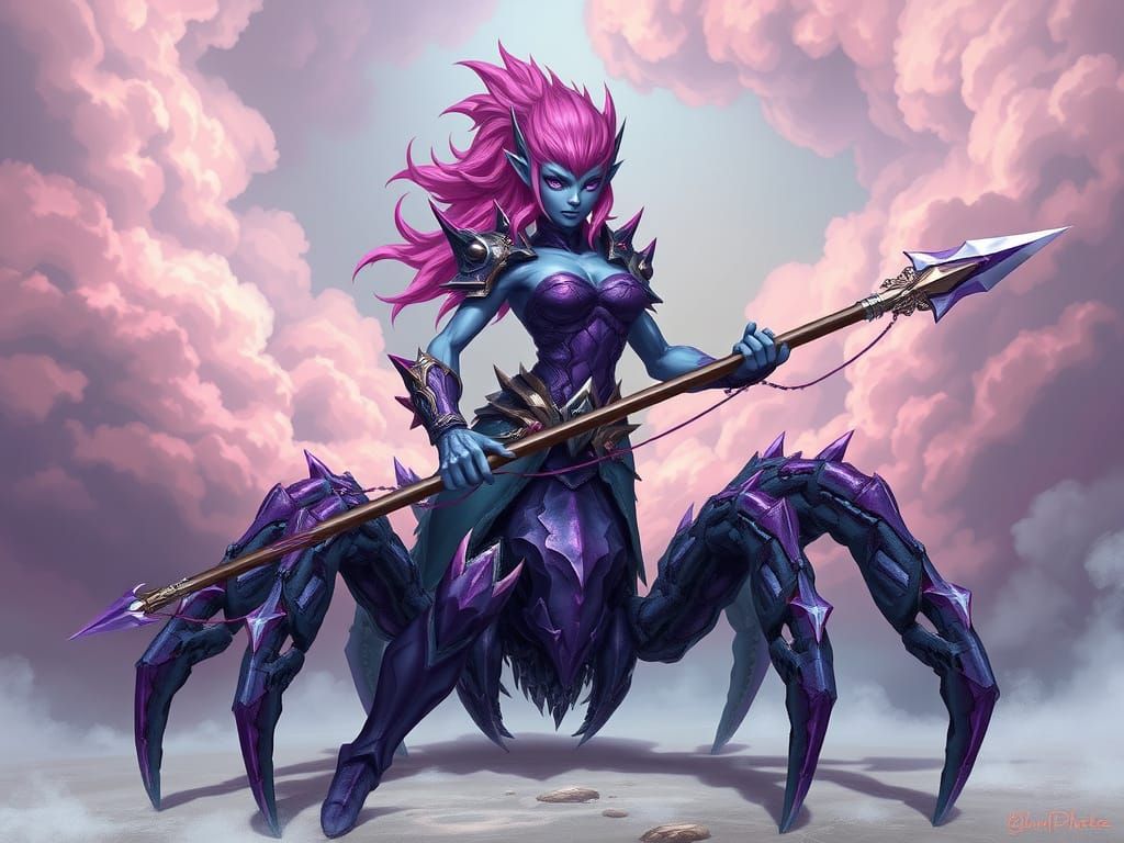 Powerful Spider-Woman Fantasy Creature with Crystal Armor