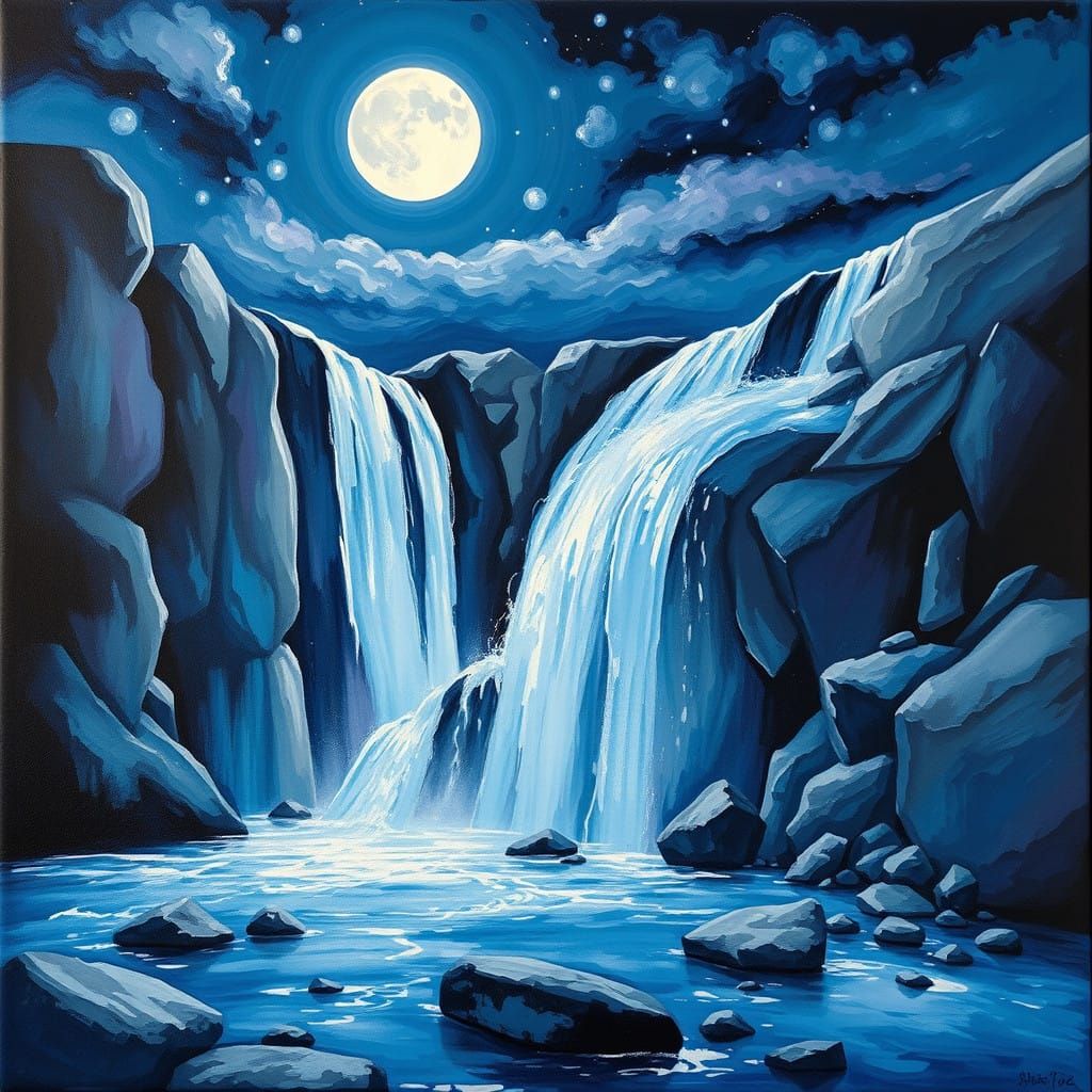 Moonlight waterfall