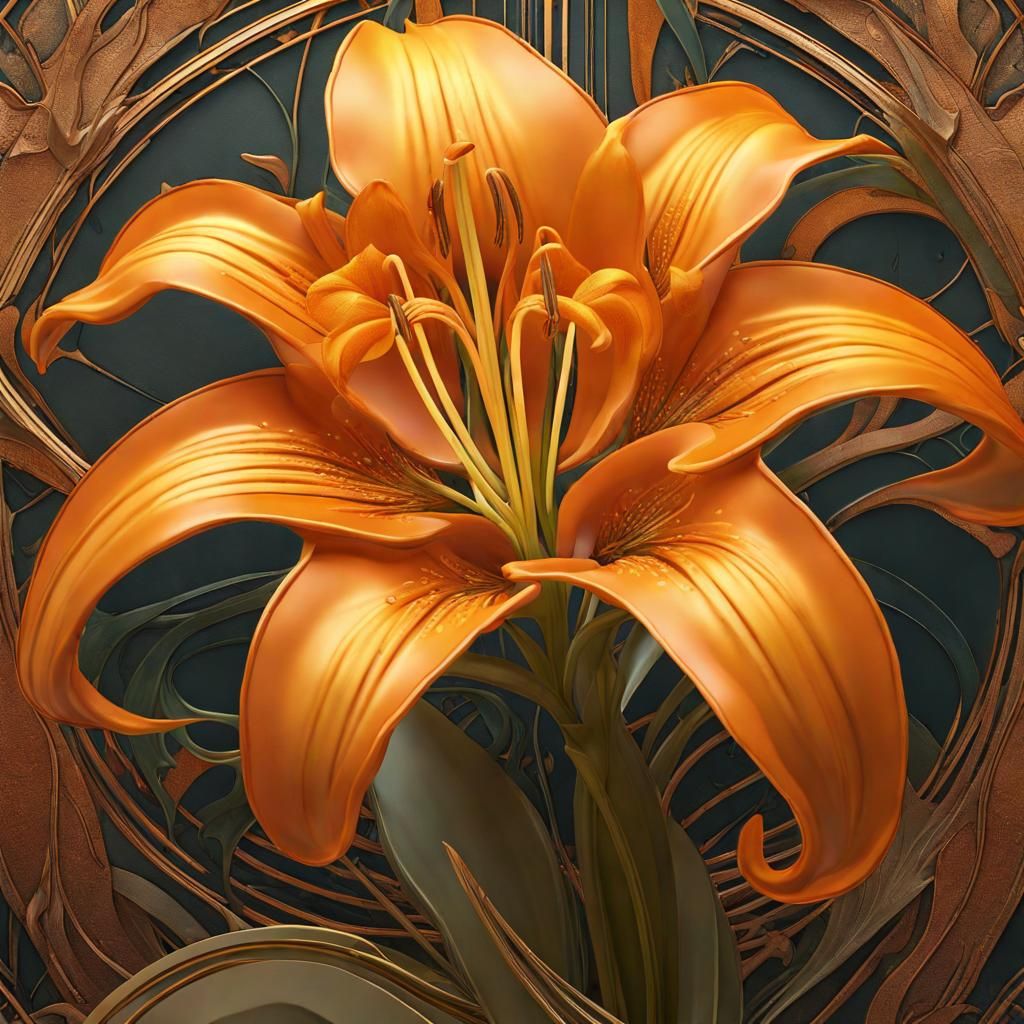 Abstract Lily Flower in Art Nouveau Style