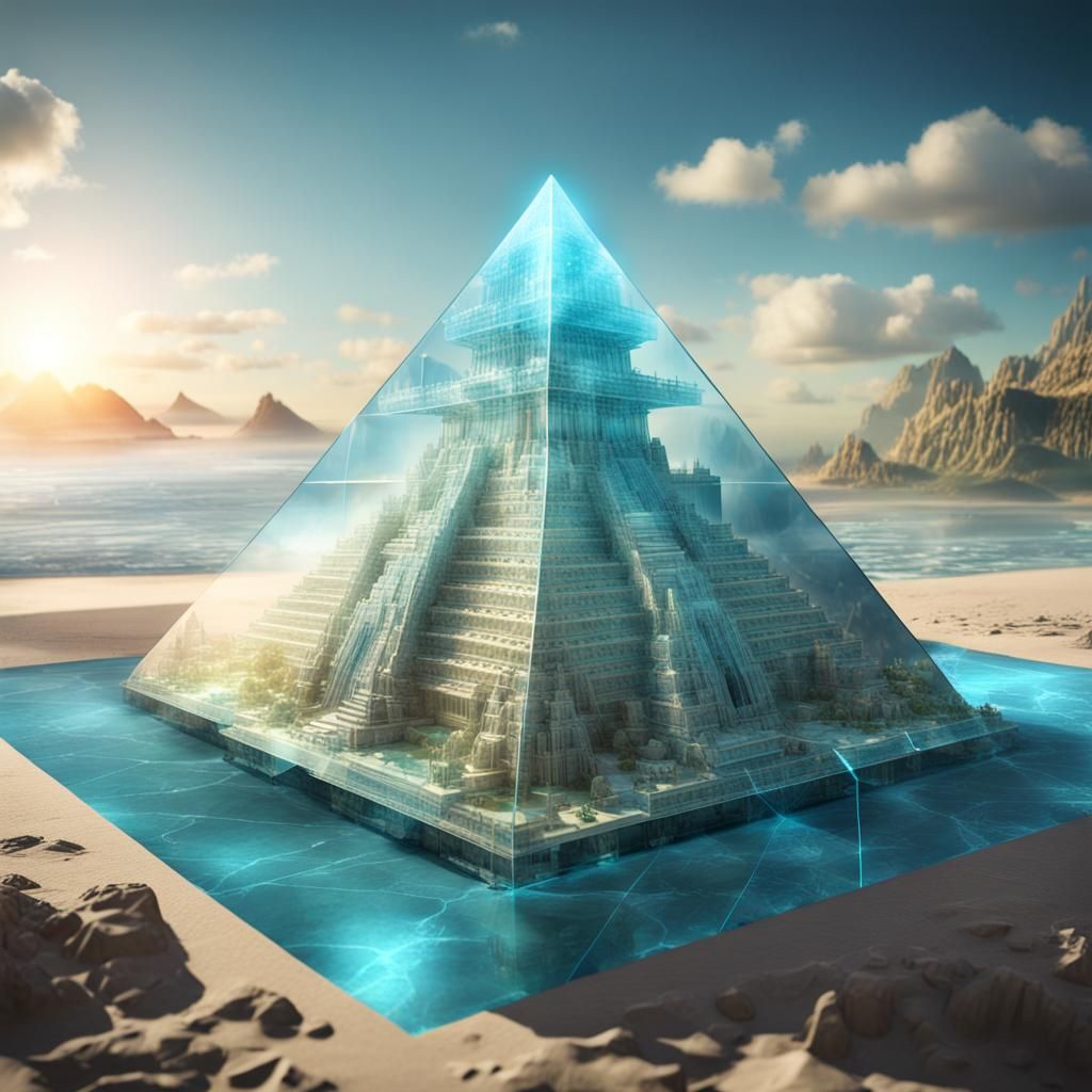 Atlantis Crystal Pyramid Blueprint in Detailed Matte Paintin...