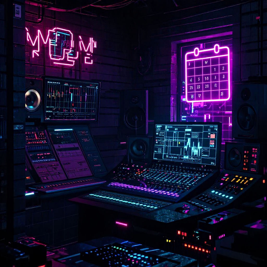 Cyberpunk Music Studio in Neon-Lit Future