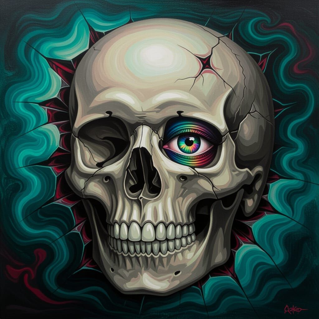 Surreal Skull Painting With Vivid Eye