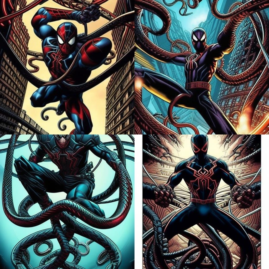 Doctor octopus Mark Brooks and Dan Mumford, comic book art, perfect, smooth chasing spider man