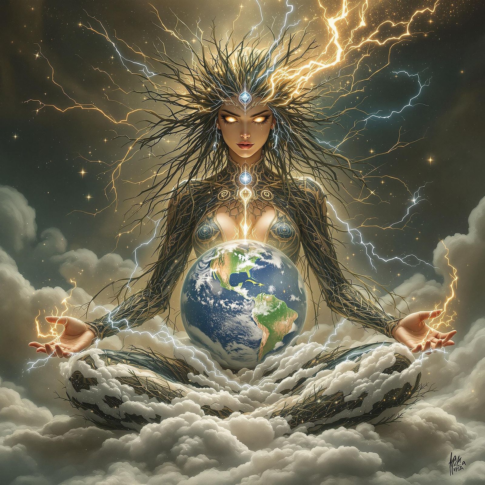 Mystical Gaia Goddess Cradles the Earth
