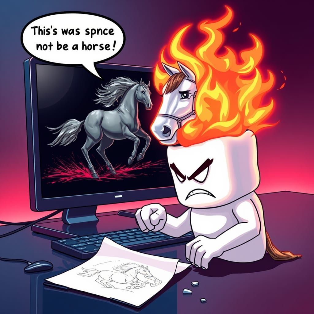 A small, cute marshmallow character is sitting in front of a computer screen, looking extremely frustrated. His head is ...