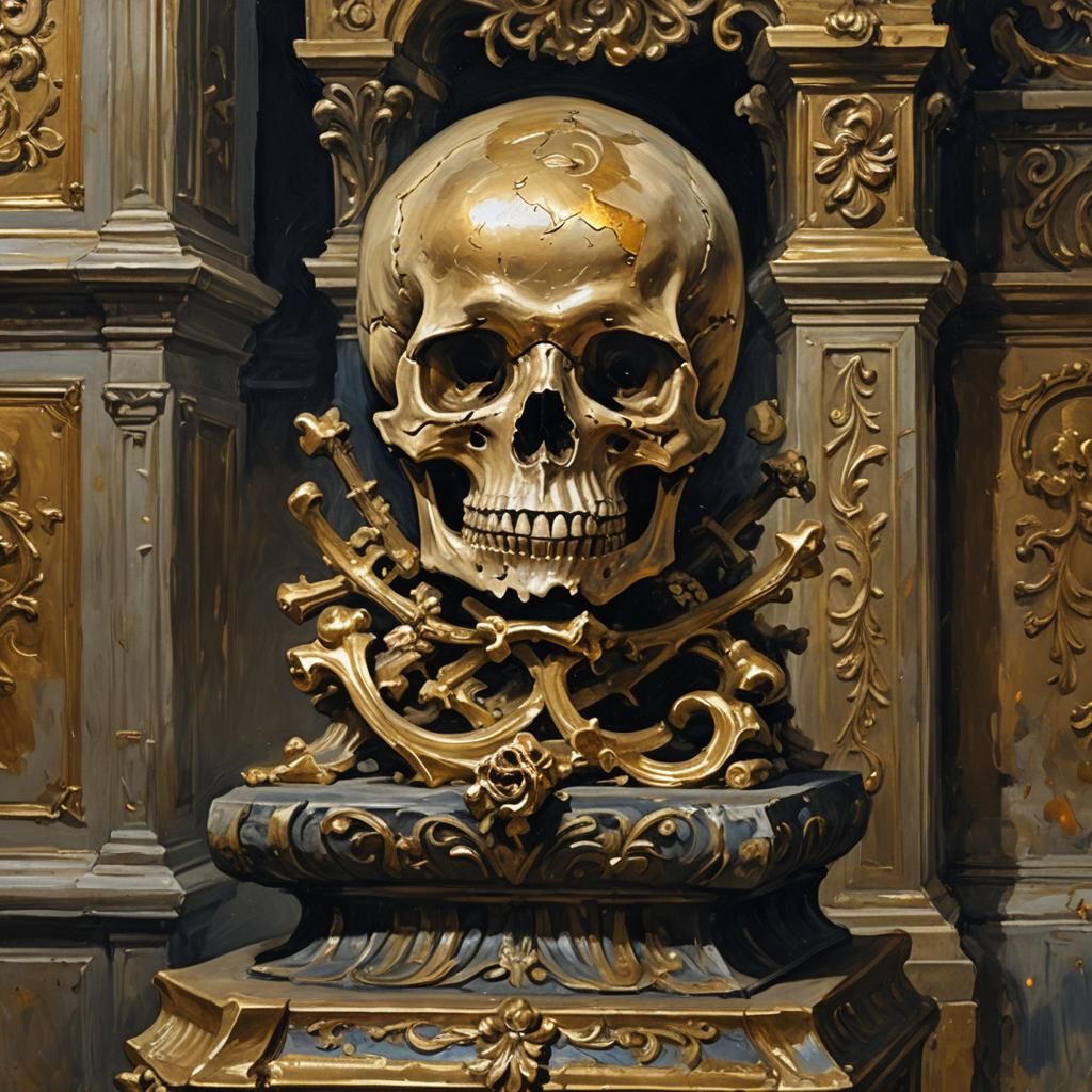 Skull and Bones: Gouache Masterpiece in Museum