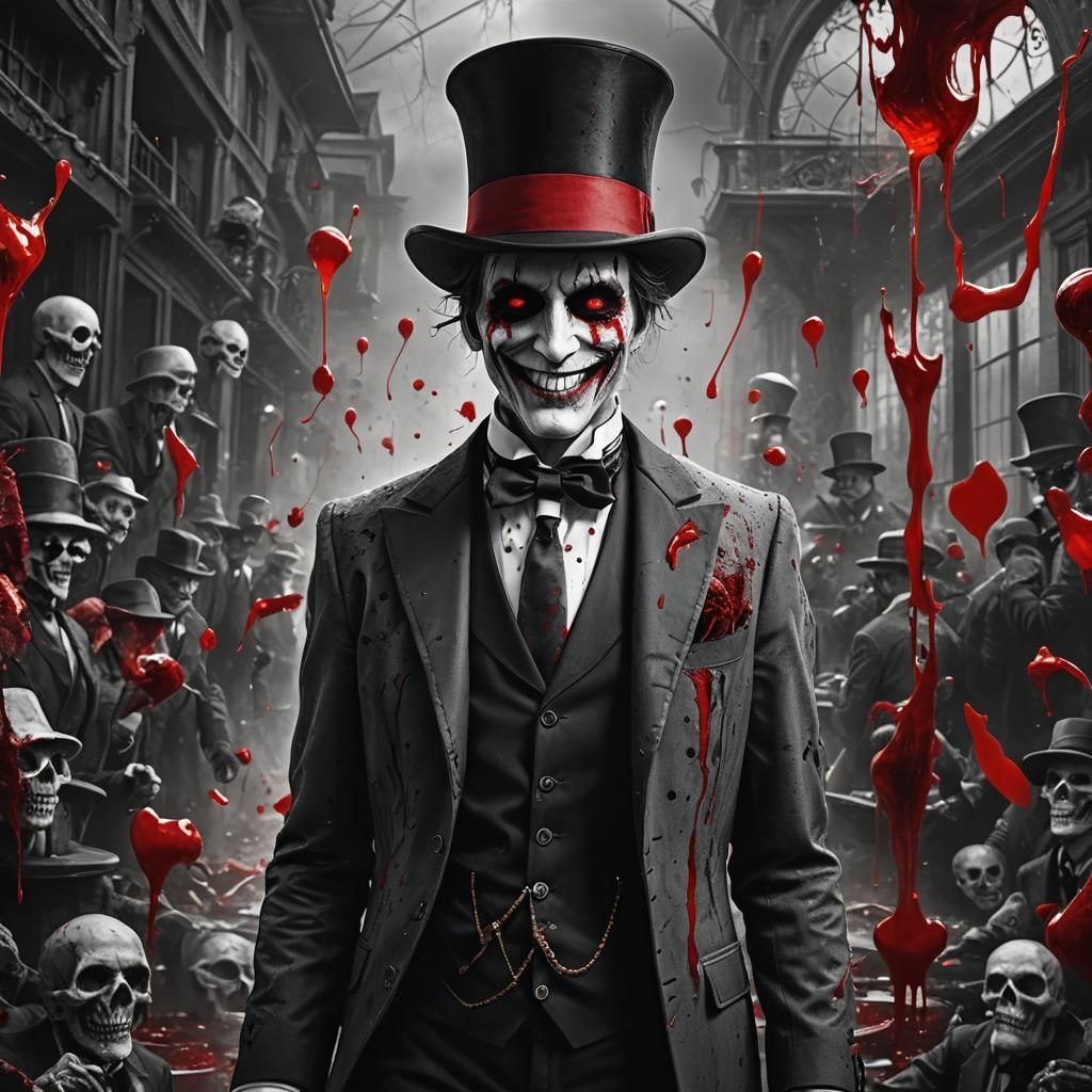 Creepy Man in Top Hat with Red Blood