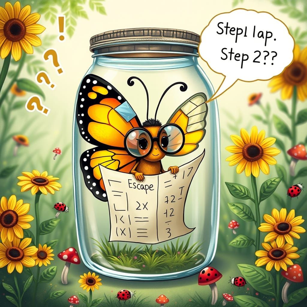 Confused Butterfly's Escape Plan in Whimsical Garden