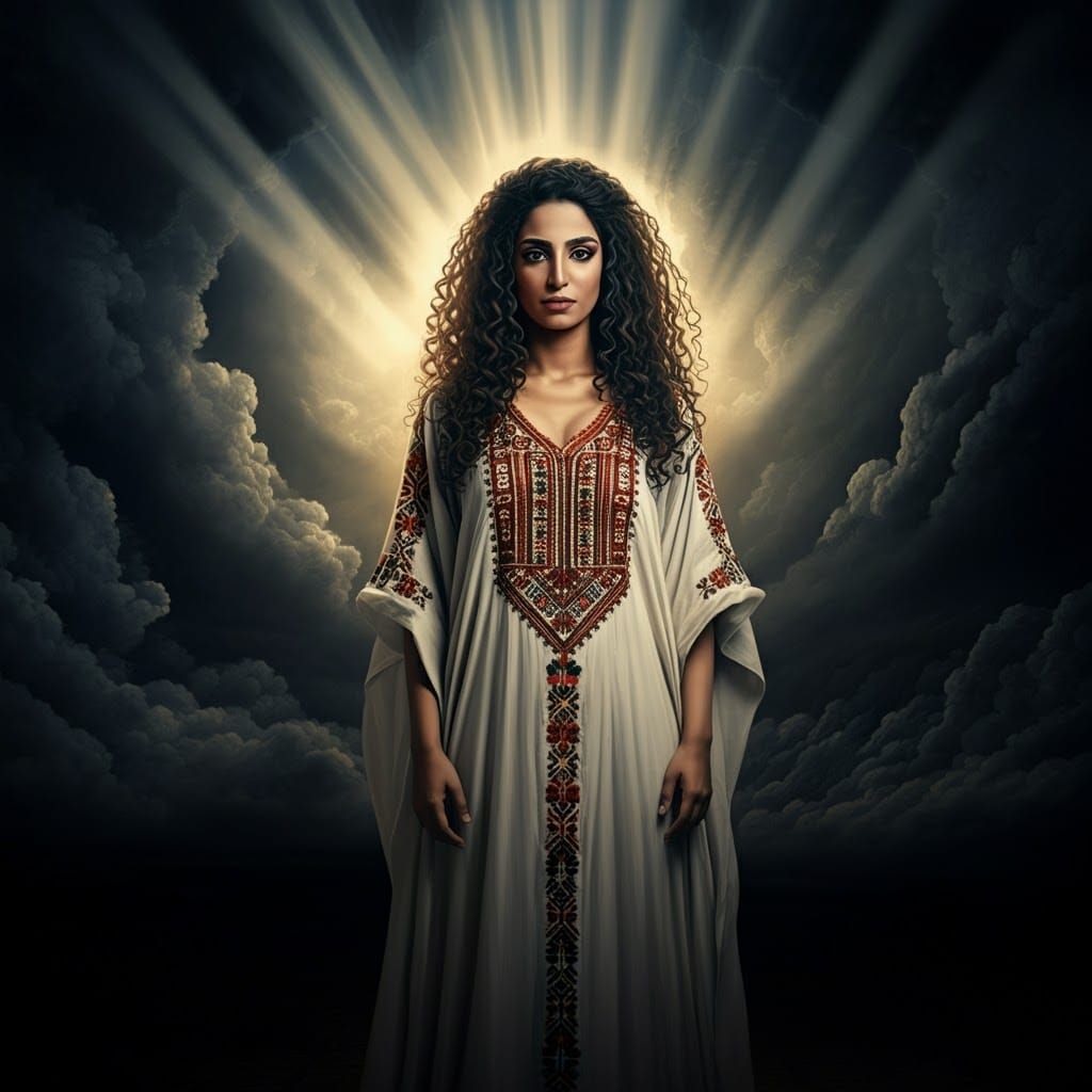 Ethereal Portrait of Palestinian Woman in Radiant Light
