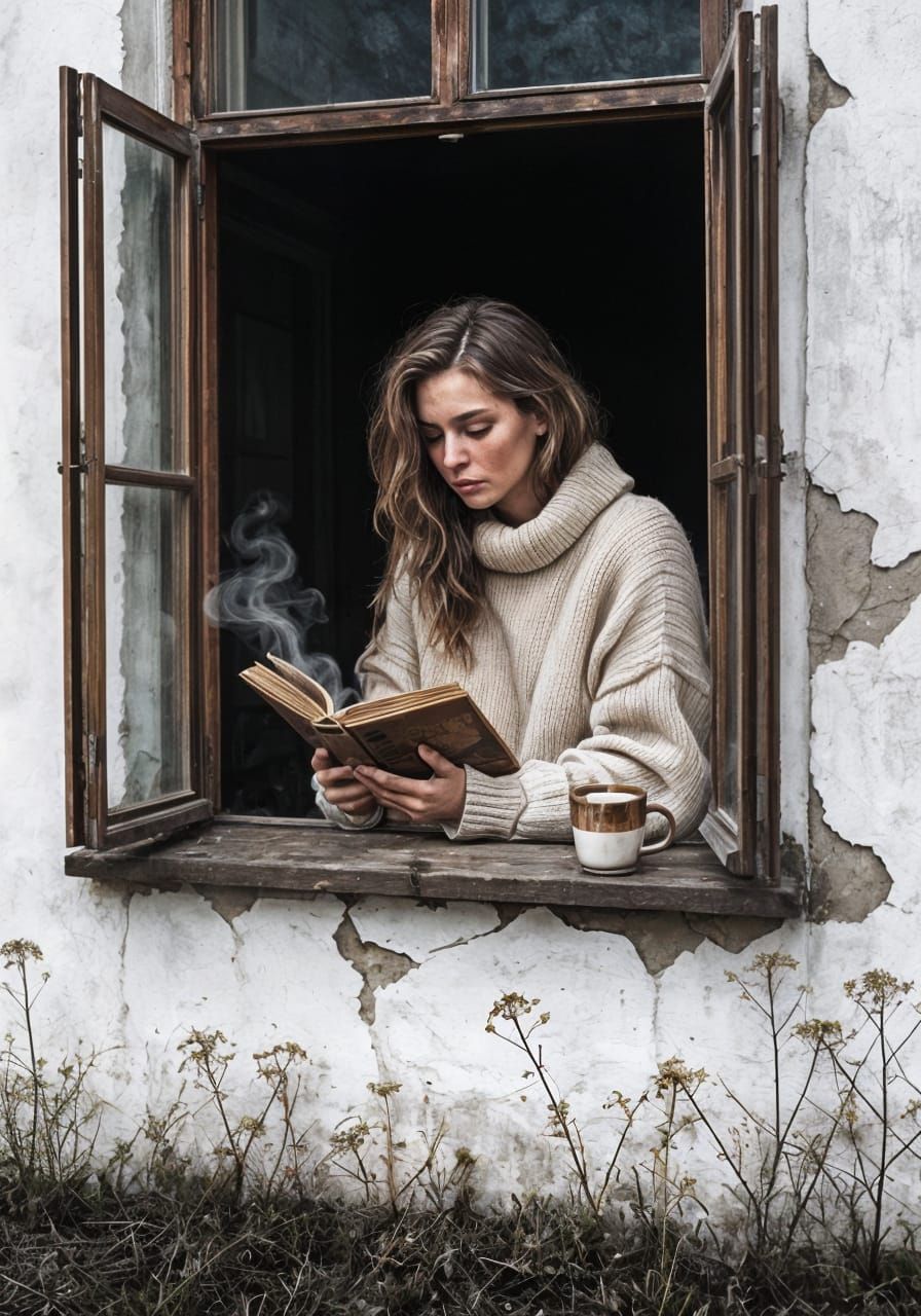 Woman Reading by Window in Expressive Style