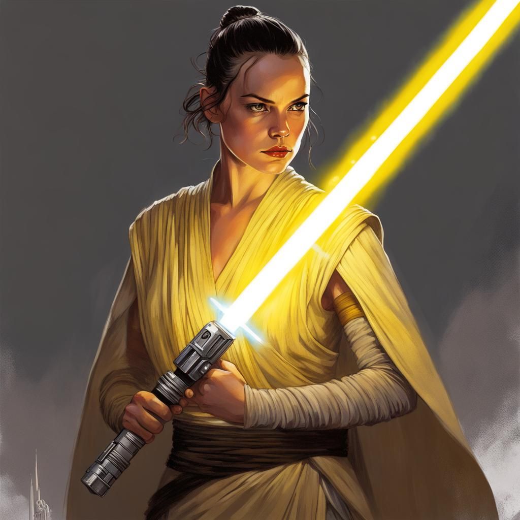 Rey Skywalker with Yellow Lightsaber: Sinister Art