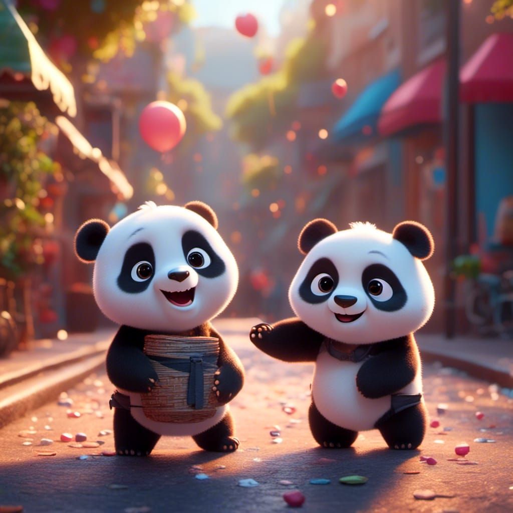 Pandas Helping Others: 3D Cartoon Animation